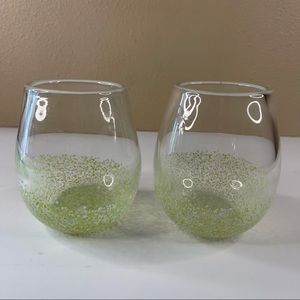 Two Mexican Recycled Glass Green Speckled Cups